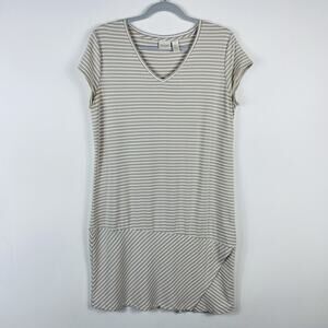 Chico's Sz Medium 8 1 Striped Maddison T-Shirt Dress With Flyaway Hem Tan White